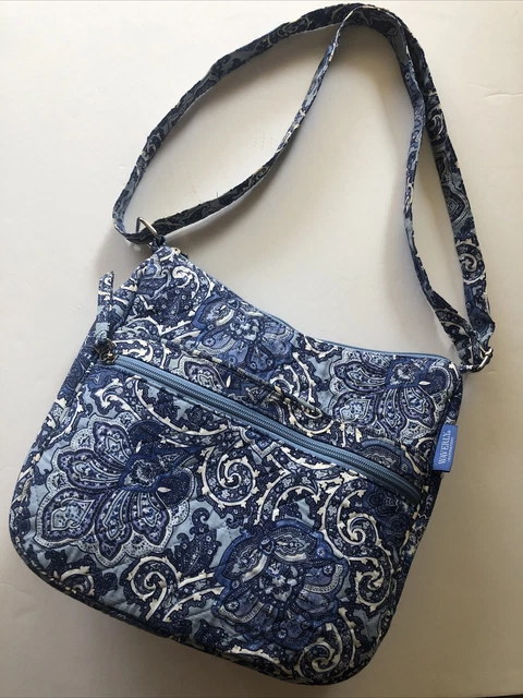 Waverly Inspirations Blue Quilted Crossbody Bag Purse Large GUC