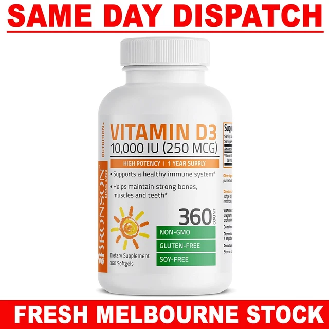 Bronson  Vitamin D3 10,000 IU 360 Softgels ULTRA DOUBLE STRENGTH VALUE PACK!