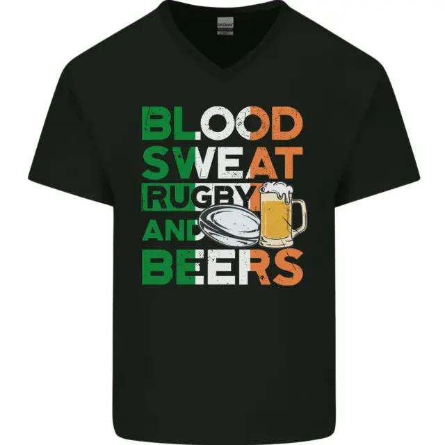 T-shirt da uomo Blood Sweat Rugby and Beers Ireland divertente collo a V cotone