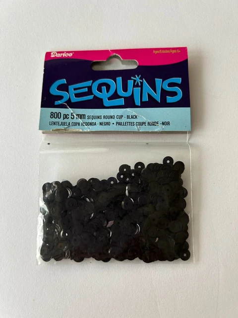 Lentejuelas Darice 5 mm 800 piezas redondas ahuecadas negras