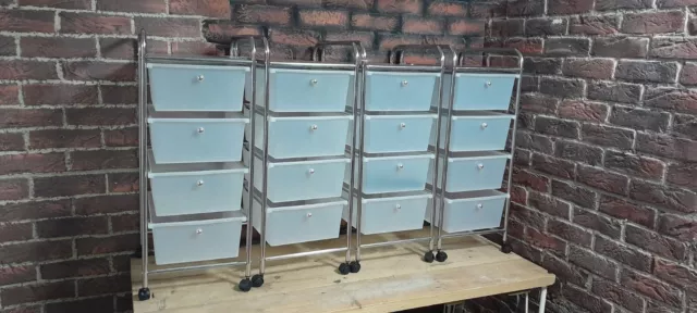 4X White Mobile 4 Draw Beauty Salon Hairdressing Nail Art Storage Trolley Draws