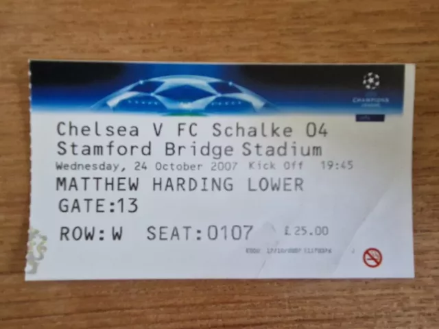 2007/08 Chelsea Vs FC Schalke Champions League Ticket  Very Good Condition