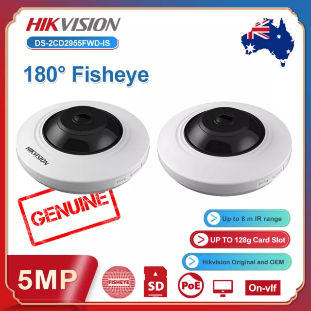 Hikvision IP Camera 180° Fisheye 5MP Audio Alarm Dome POE DS-2CD2955FWD-IS IR8M