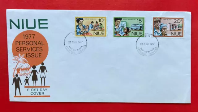 Niue 1977 Personal Services Issue FDC - Complete Set Of Three Stamps - Mint