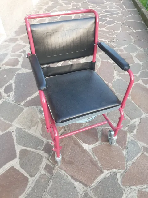 Sedia comoda wc a rotelle anziani e disabili sedile alza water con braccioli