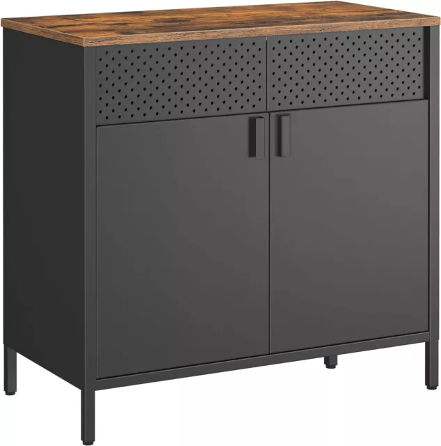 Rustic Metal Storage Cabinet Double Doors Adjustable Shelf