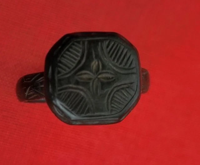 Bague Ancienne Satellite En Bronze émaillé Bleu Avec Cristal - Taille 56.5, Occasion, Non Réglable