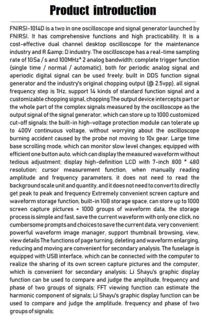 FNIRSI 1014D 7In Oscilloscope numérique TFT LCD Display 2 Channels 1GB Stockage 3