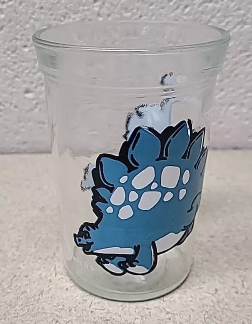 Vintage 1988 Drinking Water Glass Welchs Jelly Jar  Stegosaurus Blue Dinosaur