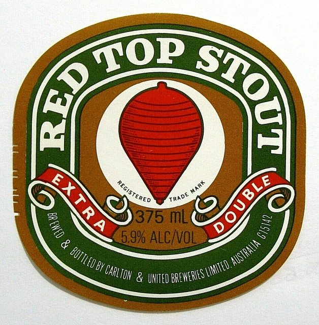 Carlton & United Breweries RED TOP STOUT beer label AUSTRALIA  375ml
