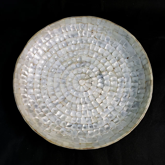 Vintage Large TESSELLATED Inlaid Abalone Shell Centerpiece Bowl Mid-century Mod