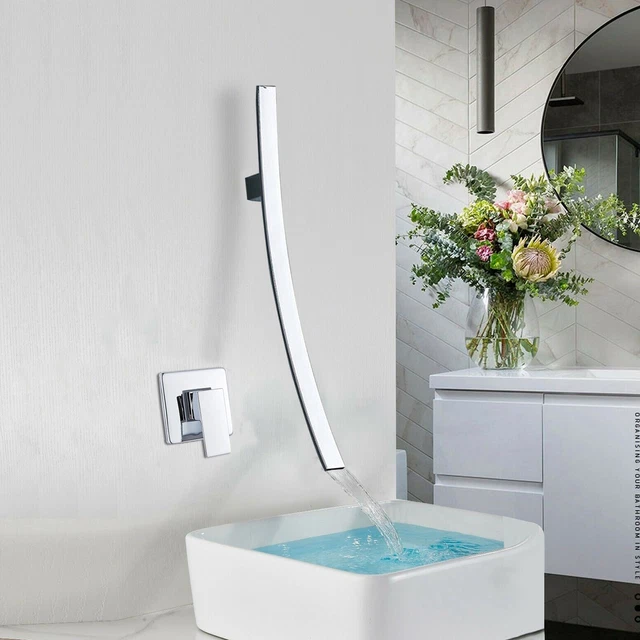 Chrome Bathroom Sink Basin Faucet Wall Mount Waterfall Bath tub Filler Mixer Tap
