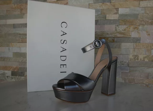 CASADEI Size 38 Platform Ankle-Strap High Heels Zinc Previously