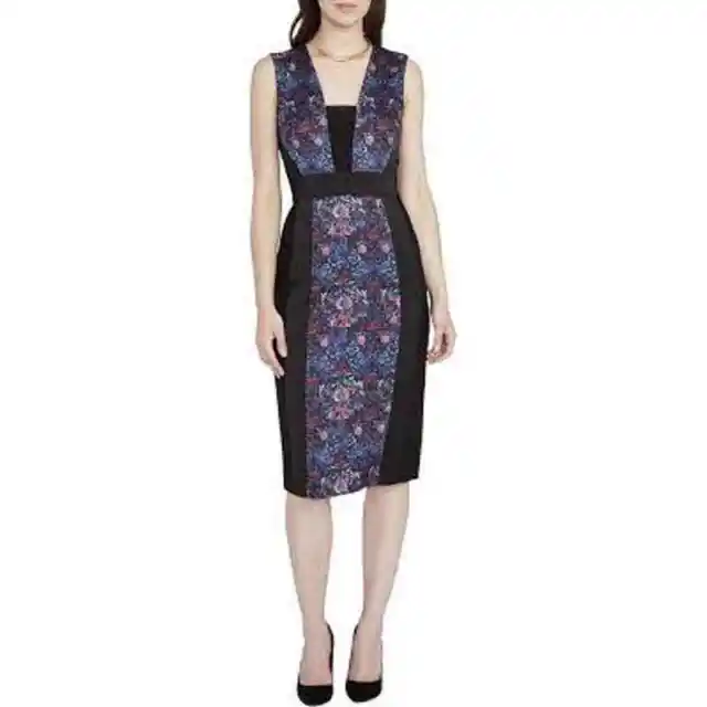 RACHEL Rachel Roy Black Blue Floral Sleeveless Sheath Midi Dress Women's Size 6