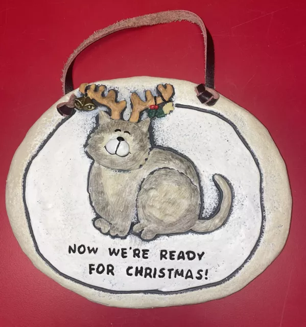 Crazy Mountain Exclusive Designs Cat Wall Plaque 7” x 6 ” Christmas Cat Antlers