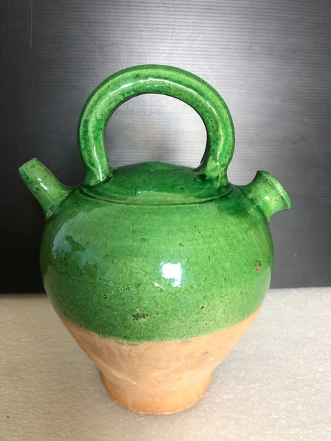 ancienne cruche gargoulette  en terre vernissée 19 ème art populaire poterie