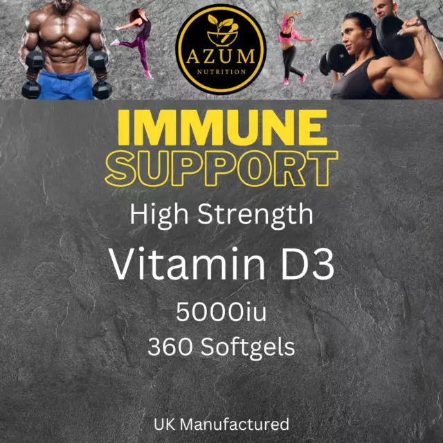 AZUM Vitamin D3 5000iu High Strength Cholecalciferol, 360 Softgels D