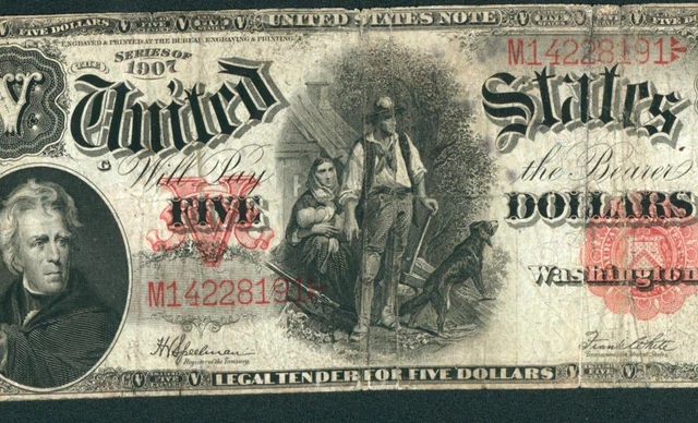 $5 1907 United States Note ** Legal Tender ** Woodchopper ** DAILY AUCTIONS