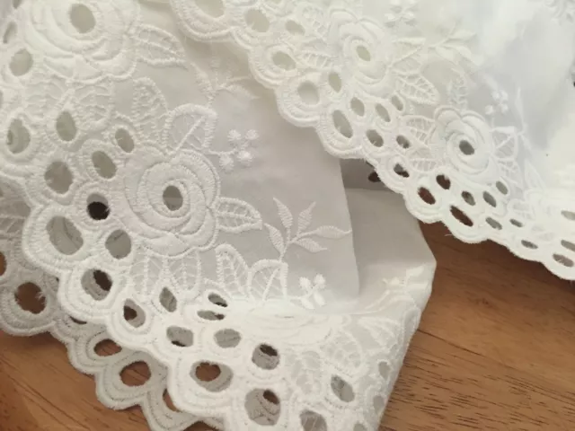 3 YDS~1990s Swiss Made BRODERIE ANGLAISE TRIM BORDER~5 1/2"=140MM~Cotton~'White' 3