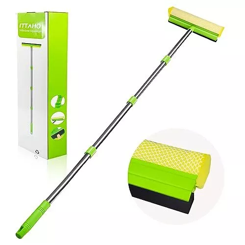 Multi-Use Window Squeegee, 2 in 1 Window Cleaner with Long Extension Pole, Sp...