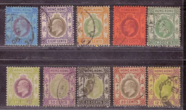 1904 British colony stamps, Hong Kong KEVII 2c to $1 used MCCA SG 77-86