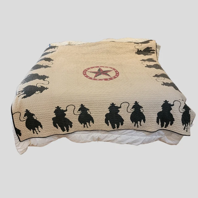 Cowboy Horses Stars Western Print Quilt Comforter  Queen Bedspread