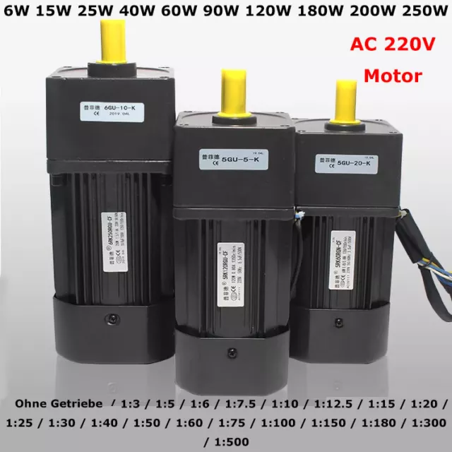 6/15/25~250W 220V AC Getriebe Reduzierstück Motor Drehzahlregelung Motor 3-500K