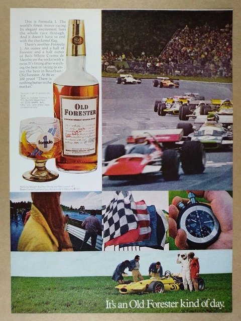 1971 Old Forester Bourbon Formula 1 F1 Racing photos vintage print Ad