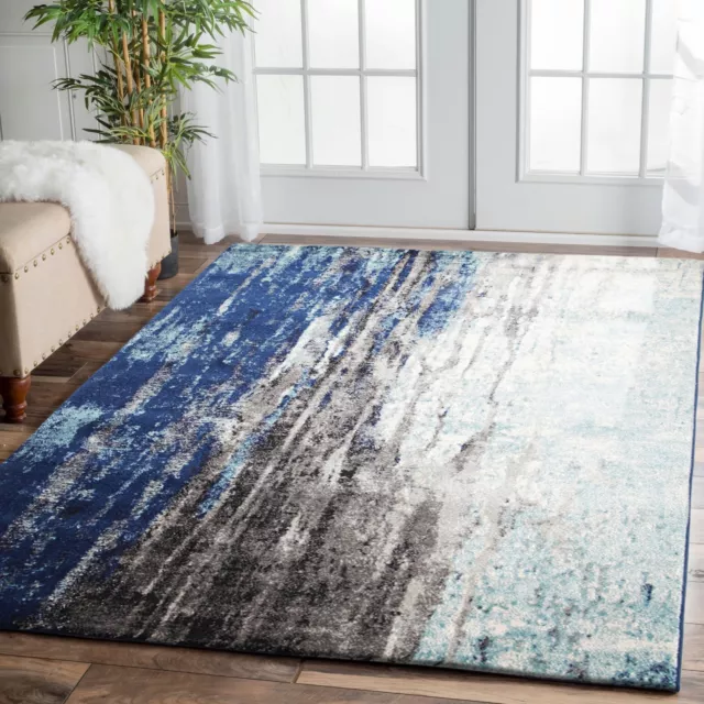 ELIZA BLUE Grey Cream Modern Rug Large Floor Mat Carpet FREE DELIVERY*