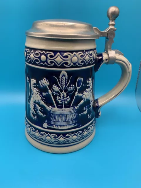 Vintage Gerzit Gerz German 6 inch Blue beer stein w/lid number 20