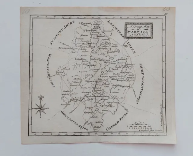 Antique 18Th Century Correct County Map Thomas Osborne 1748 Warwickshire