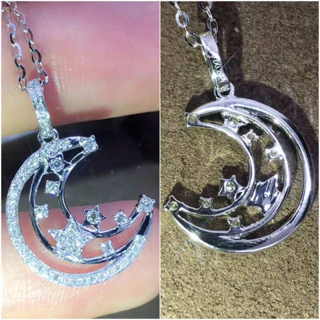 Fashion Star&Moon Cubic Zircon Jewelry 925 Silver Filled Necklace Pendant Women