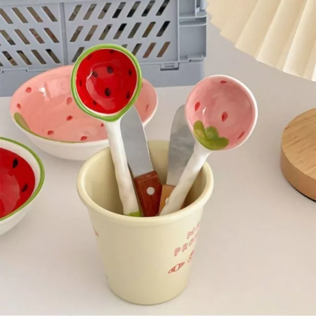 Watermelon Strawberry Shaped Cereal Bowl Ceramic Ramen Spoon Dessert   Kitchen