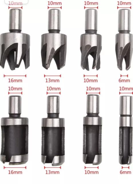 8 Pieces HSS Wood Plug Cutter Set, Drill Bits For Wood Set 6mm 10mm 13mm 16mm 3