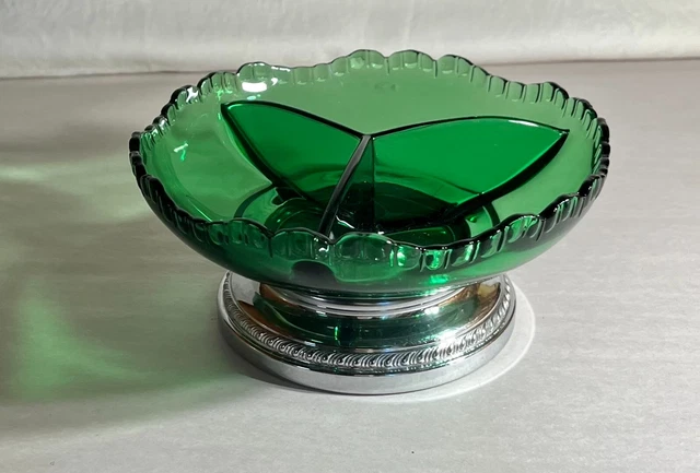 Cambridge Emerald Green Gadroon 6 1/4" 3 Part Relish With Farberware Base