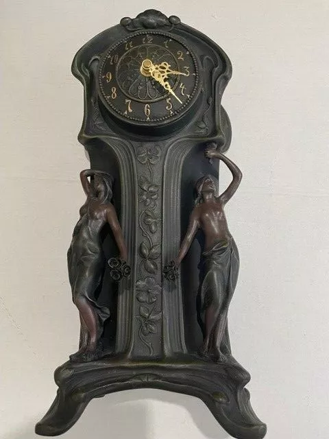 Art Deco Clock Nouveau Female Nude Figurine Statue Mid Century Bronze Finish