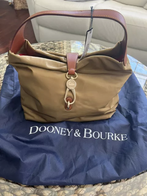NWT NEW Dooney and Bourke nylon khaki lock hobo Bag purse with pouch and key fob