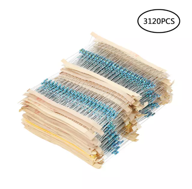 3120pcs 1/4W 1% 1 ohm to 10M ohm 156 Values Metal Film Resistors Assortment Kit