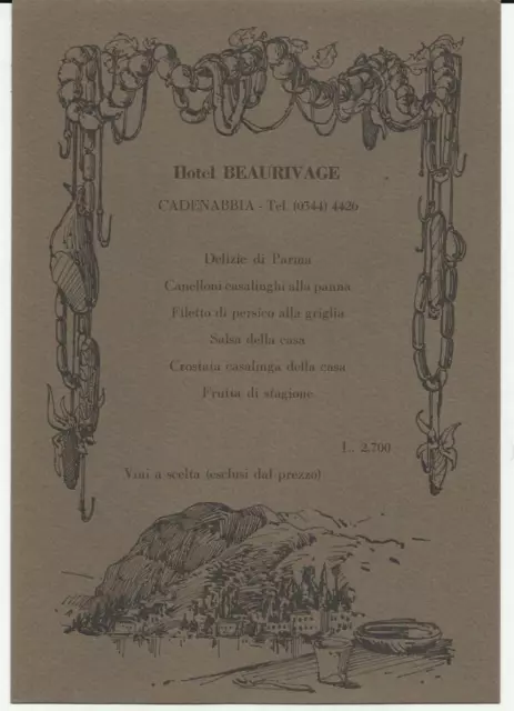 Autentico Menu Artistico Del 1969 Hotel Beaurivage Cadenabbia Lago Di Como