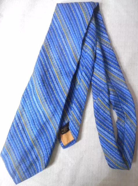 Jollys Toggery Ranleigh Quality Mens Tie Silk Polyester Woven Blue Gold Stripes 3