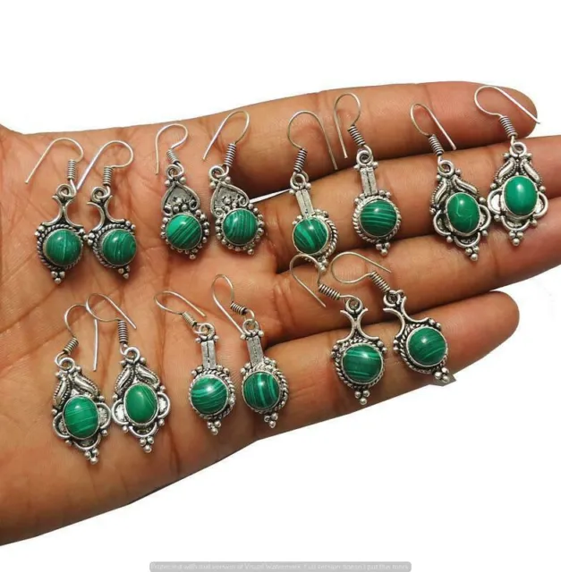 Malachite 1 Pair Wholesale Lot 925 Sterling Silver Earring NLE-2824