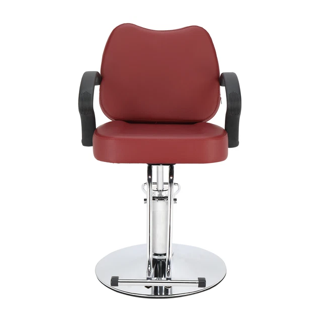 Fireproof Leather Barber Chair w/150kg Capacity  Round Iron Base - Maroon