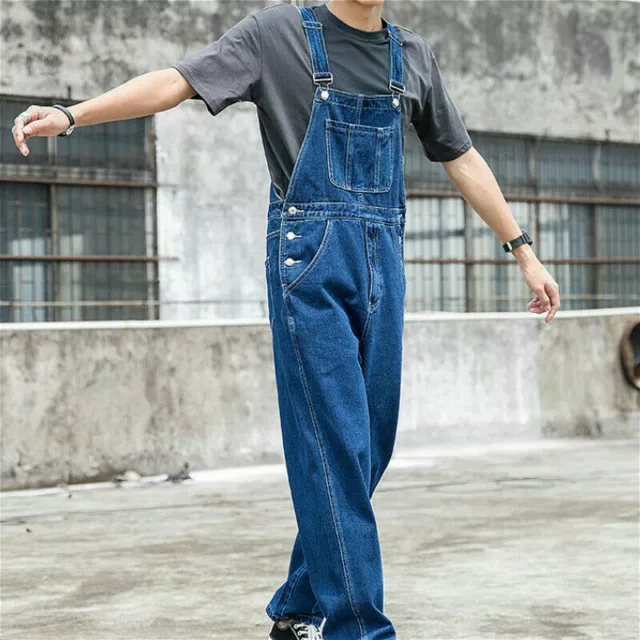 Herren Denim Latzhose Overall Jeans Locker Mit Taschen Hose Arbeitshose Blau DE