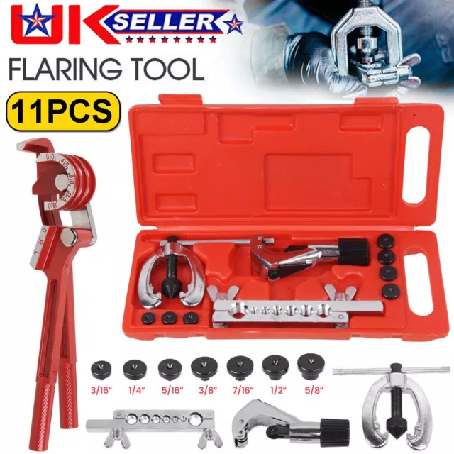 11PCS Brake Fuel Repair Tool Double Flare Flaring Kit + Pipe Bender + Cutter Set