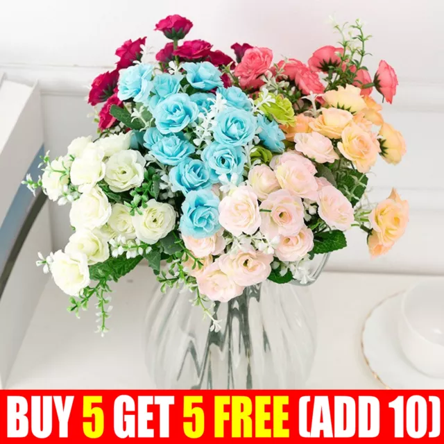 15 Heads Silk Artificial Fake Flowers Rose Bunch Bouquet Home Wedding Decor