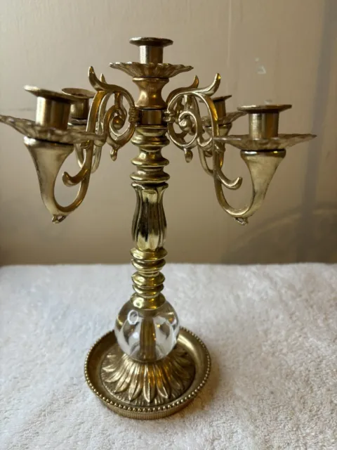 Vintage Candelabra 4 Arm Candle Holder Brass USA MCM Mid Century Modern