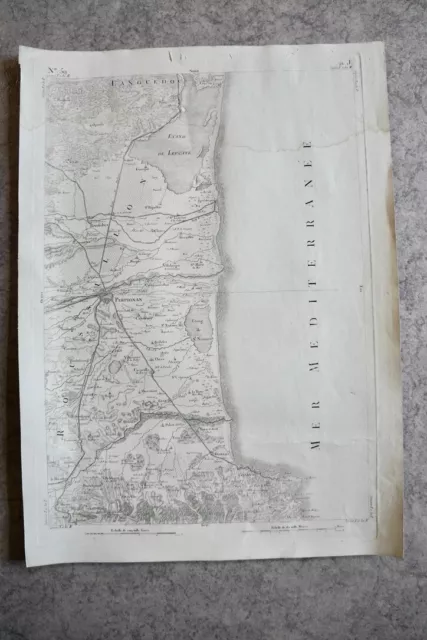 CASSINI CARTE IN PLANO 450 mm X 620 mm, 1808, PERPIGNAN , n° 59 , 21 J,