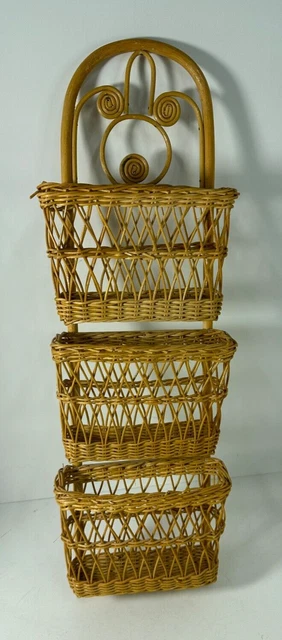 Soporte de correo para cartas de bambú de mimbre de ratán vintage - cesta colgante de pared de 22" DULCE