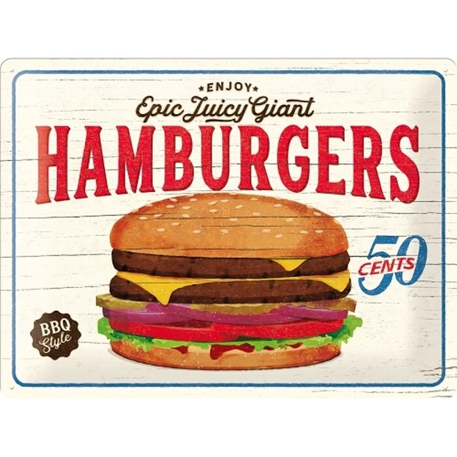 HAMBURGUESA FAST FOOD Letrero de Metal Signo de la Nostalgia 40CM ...