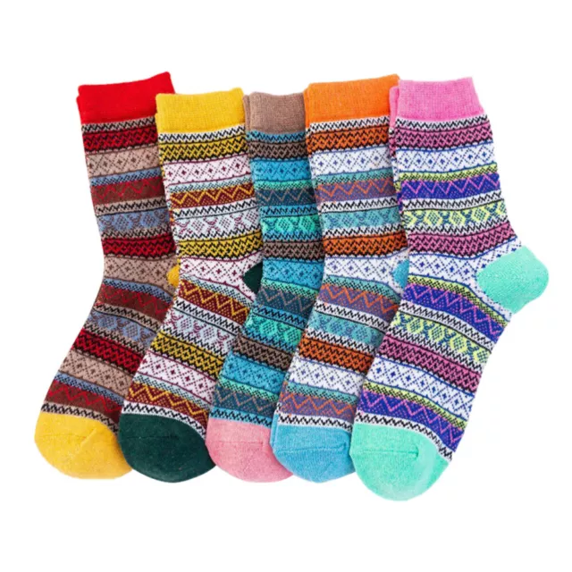 5 Pairs Vintage Thick Knit Cozy Winter Socks Womans Thermal Keep Warm